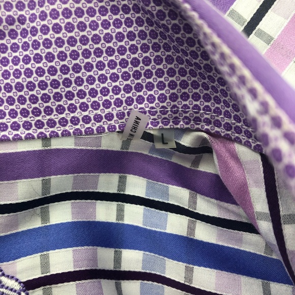 Bugatchi Purple Check Shaped Fit Button Down Shirt - Picture 6 of 8